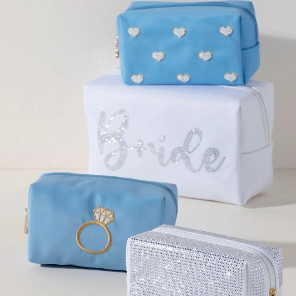 Anthropologie Blue Heart Makeup Bag Cosmetic Pouch Travel Organizer NWT